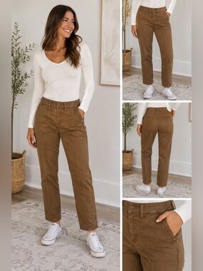 White House Black Market Straight Crop Pants Size 0 Brown Mid Rise Utility